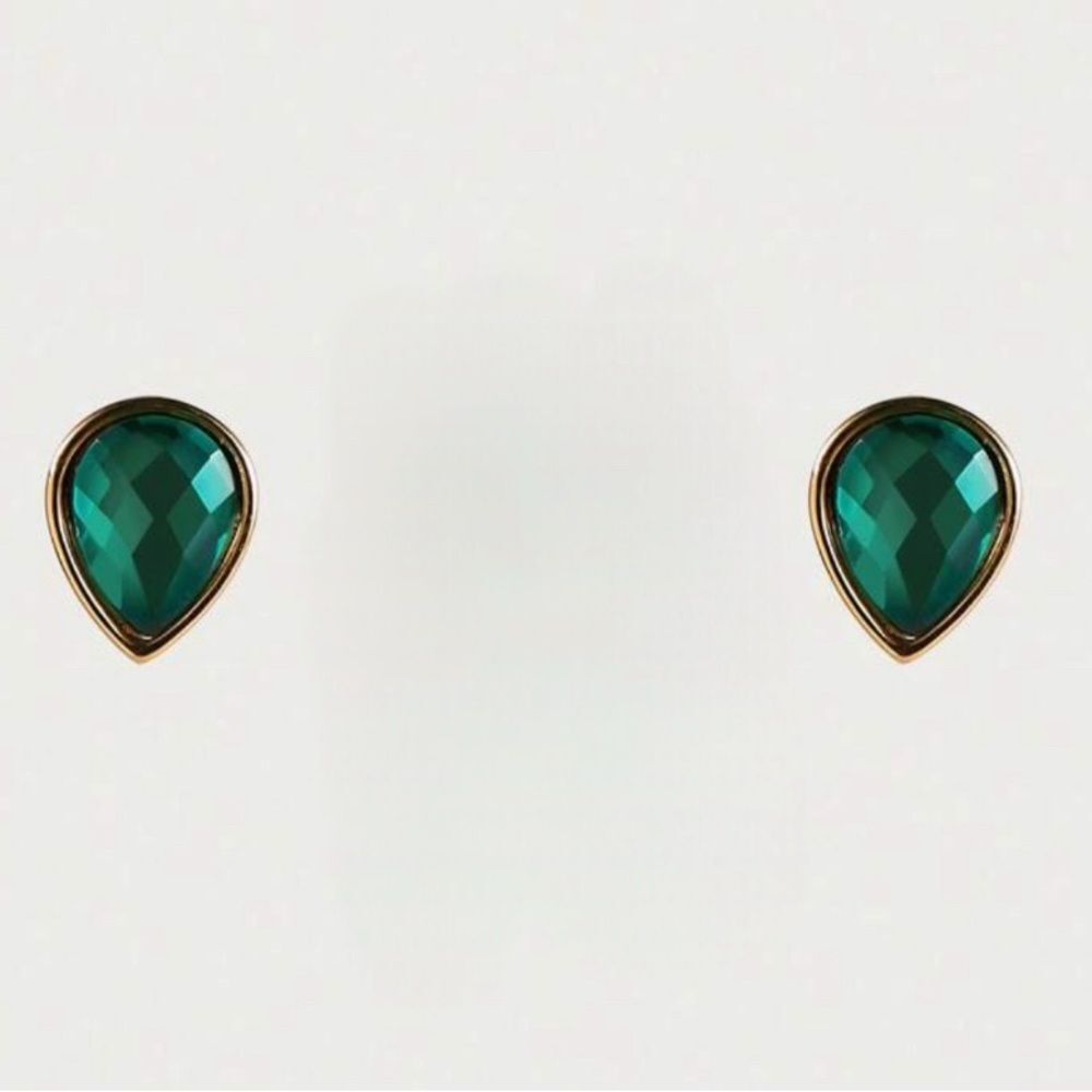 Anthropologie Emerald Teardrop Stud Earrings